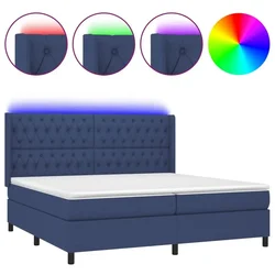 Vidaxl Box spring postelja z vzmetnico LED modra 200x200 cm blago