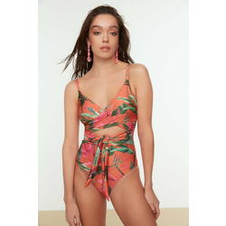 Trendyol Floral Patterned Double Breasted Tied Regular Swimsuit