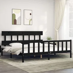 shumee Posteljni okvir z vzglavjem črn 200x200 cm trden les