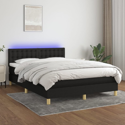 Greatstore Box spring postelja z vzmetnico LED črna 140x200 cm blago
