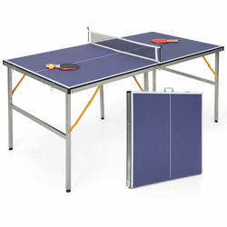 Prenosna miza za namizni tenis z mrežo, 2 loparjema in 3 žogicami, mini miza za namizni tenis
