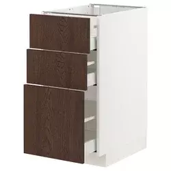 METOD / MAXIMERA Podni element s 3 fioke, bela/Sinarp smeđa, 40x60 cm