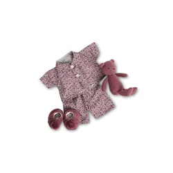 Komplet oblačil za punčke Smallstuff - cvetlična pižama, copatki in plišasti medvedek