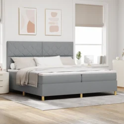 LED Box Spring Krevet Svijetlo siva 200 x 200 cm tkanina