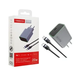 TRANYOO Kućni punjač T-EU7C 20W PD sa USB-C na USB-C Kablom
