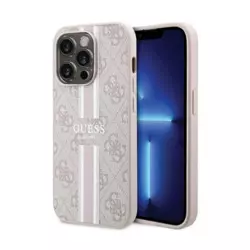 Maska Guess MagSafe 4G Pu Printed Stripes za iPhone 15 Pro roze