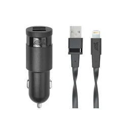 Auto punjač RivaPower VA4225 BD2 Black 3,4A / 2xUSB + kabel MFi Lightning 1.2m