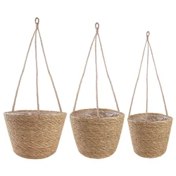 Košare za biljke od morske trave 3 pcs Prirodna O26 x 19 cm