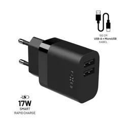 FIXED FIXED FIXC17N-2UM-BK Dual potovalni polnilnik USB 17 W + kabel USB/micro USB, črna