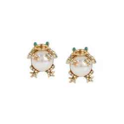 Betsey Johnson Uhani Pearl Frog zlata/biserno bela