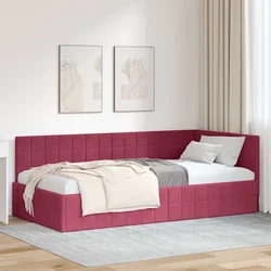 vidaXL Kotna postelja z vzglavjem vinsko rdeča 90 x 200 cm Žamet