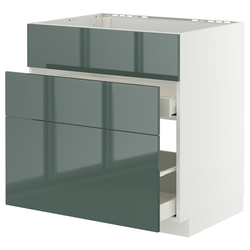 METOD / MAXIMERA Pod.element sudop. i 3front/2fioke, bela/Kallarp tamna sivozelena visokog sjaja, 80x60 cm