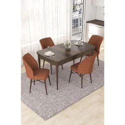 Hanah Home trpezarijski set Nef, sto na razvlačenje i 4 stolice, ploča u dekoru drveta Baroque, terakota tkanina Jerry
