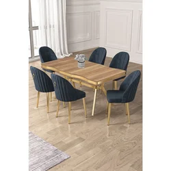 Hanah Home trpezarijski set Pem, sto i 6 stolica, ploča u dekoru Hazar, zlatne noge, antracit tkanina Babyface