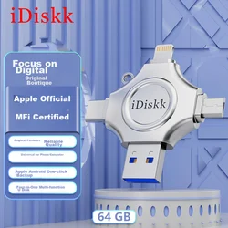 iDiskk USB Flash memorija, 64GB, Type-C, USB 3.0, Lightning, Srebrne boje