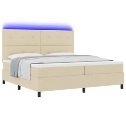 Krevet s opruga kutije s LED trakama Krema 200 x 200 cm tkanina