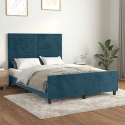 Posteljni okvir brez vzmetnice temno moder 140x190 cm žamet