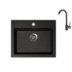 Metalac X Quadro 60 Usadna sudopera + baterija za sudoperu Roto, Crna