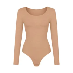 cfab Oblikovanje postave Longsleeve Sculpting Bodysuit with String bež