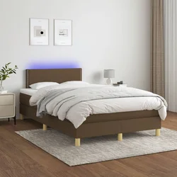 Greatstore Box spring postelja z vzmetnico LED tem. rjava 120x200 cm blago