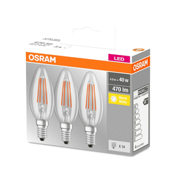 LED žarnica E14 OSRAM BASE CLB40 4W/827 CL 220-240V FILAMENT PAK/3