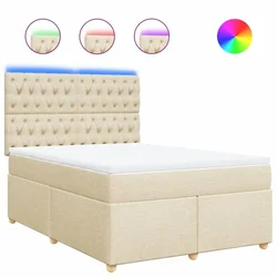 Vidaxl Box spring postelja z vzmetnico krem 160x200 cm blago