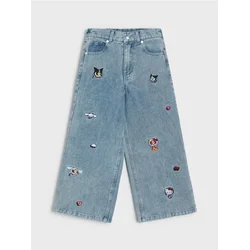 Sinsay - Farmerke wide leg sa vezom Hello Kitty and Friends x Powerpuff Girls - plava
