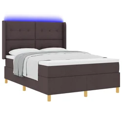 Krevet s opruga kutije s LED trakama Smeđa 140 x 200 cm tkanina