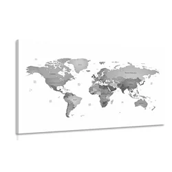 Slika zemljevid sveta v odtenkih črnobele - 30x20