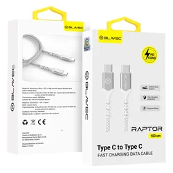 BLAVEC Pleteni kabel Raptor Type-C na Type-C PD 100W 5A 1m Apple CarPlay/Android Auto CRA-CC5WS10 belo-srebrn