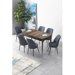 Hanah Home Set Trpezarijski sto i 6 stolica Zen, Sivo-braon