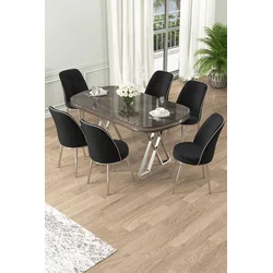 Hanah Home Set Trpezarijski sto i 6 stolica Lai, Crni