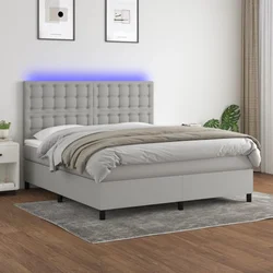Krevet box spring s madracem LED svjetlosivi 160x200 cm tkanina