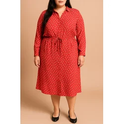 Plus size midi obleka s potiskom, rdeča