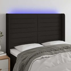 LED posteljno vzglavje črno 147x16x118/128 cm blago