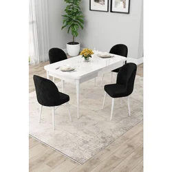Hanah Home trpezarijski set Rut, sto na razvlačenje i 4 stolice, bela ploča, crna tkanina Babyface