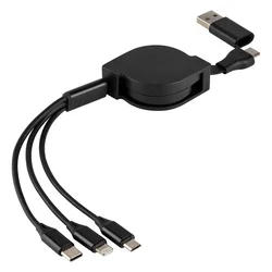 Uvlačivi USB kabl FLASH 6u1 60W – automatsko uvlačenje/ 3 izlaza/ PD/ crni