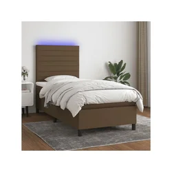 VIDAXL Box spring postelja z vzmetnico LED temno rjava 90x190 cm blago