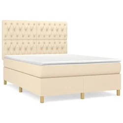 Vidaxl Box spring postelja z vzmetnico krem 140x200 cm blago