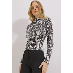 Trend Alacati Stili Ženska bluza dugih rukava ALC-X11131, Rolka, Šarena