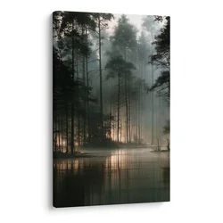 Slika tih borov gozd v meglici - 60x90