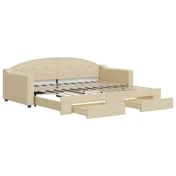 Vidaxl Izvlečna dnevna postelja s predali krem 90x200 cm blago