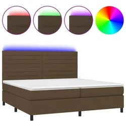 Vidaxl Box spring postelja z vzmetnico LED temno rjava 200x200cm blago