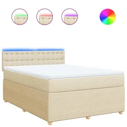 Vidaxl Box spring postelja z vzmetnico krem 140x190 cm blago