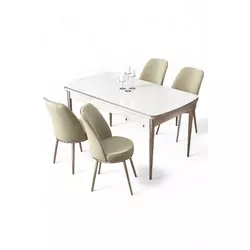 HANAH HOME Rasklopivi trpezarijski sto i stolice (5 delova) Nira White Chrome Cream