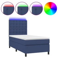 Krevet box spring s madracem LED plavi 100x200 cm od tkanine