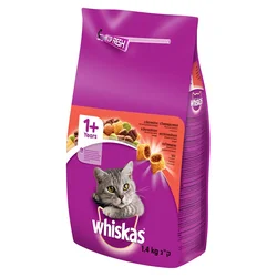 WHISKAS Suva hrana za odrasle mačke sa ukusom govedine, 1.4kg