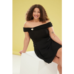 Trendyol Curve Black Carmen Collar Brooch Detailed Knitted Plus Size Blouse
