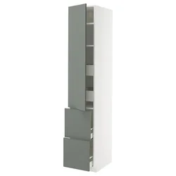 METOD / MAXIMERA Vis.el. s polic/4fiok/vrat/2front, bela/Nickebo mat sivozelena, 40x60x220 cm