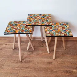 Hanah Home Set klub stočića 3Shp227, 3 komada, Šarena